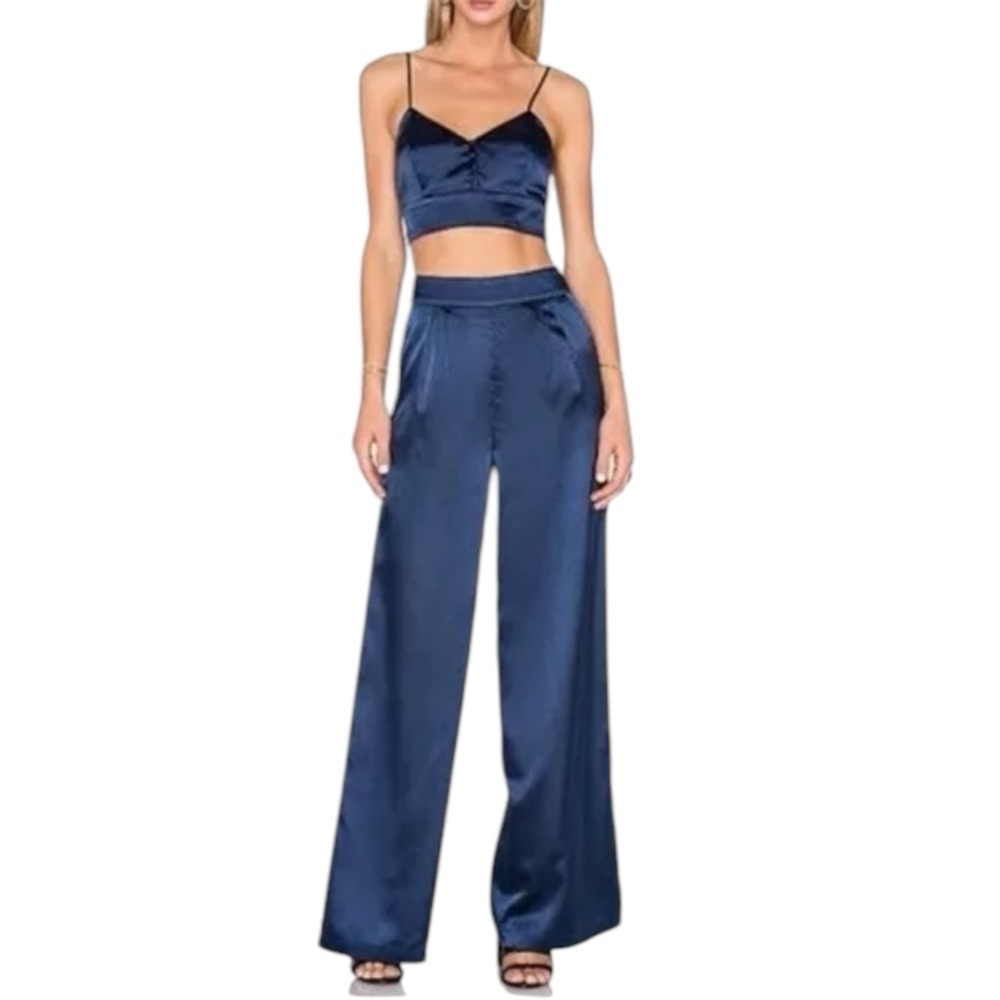 house of harlow 1960 revolve satin set in color pink high waisted crop top